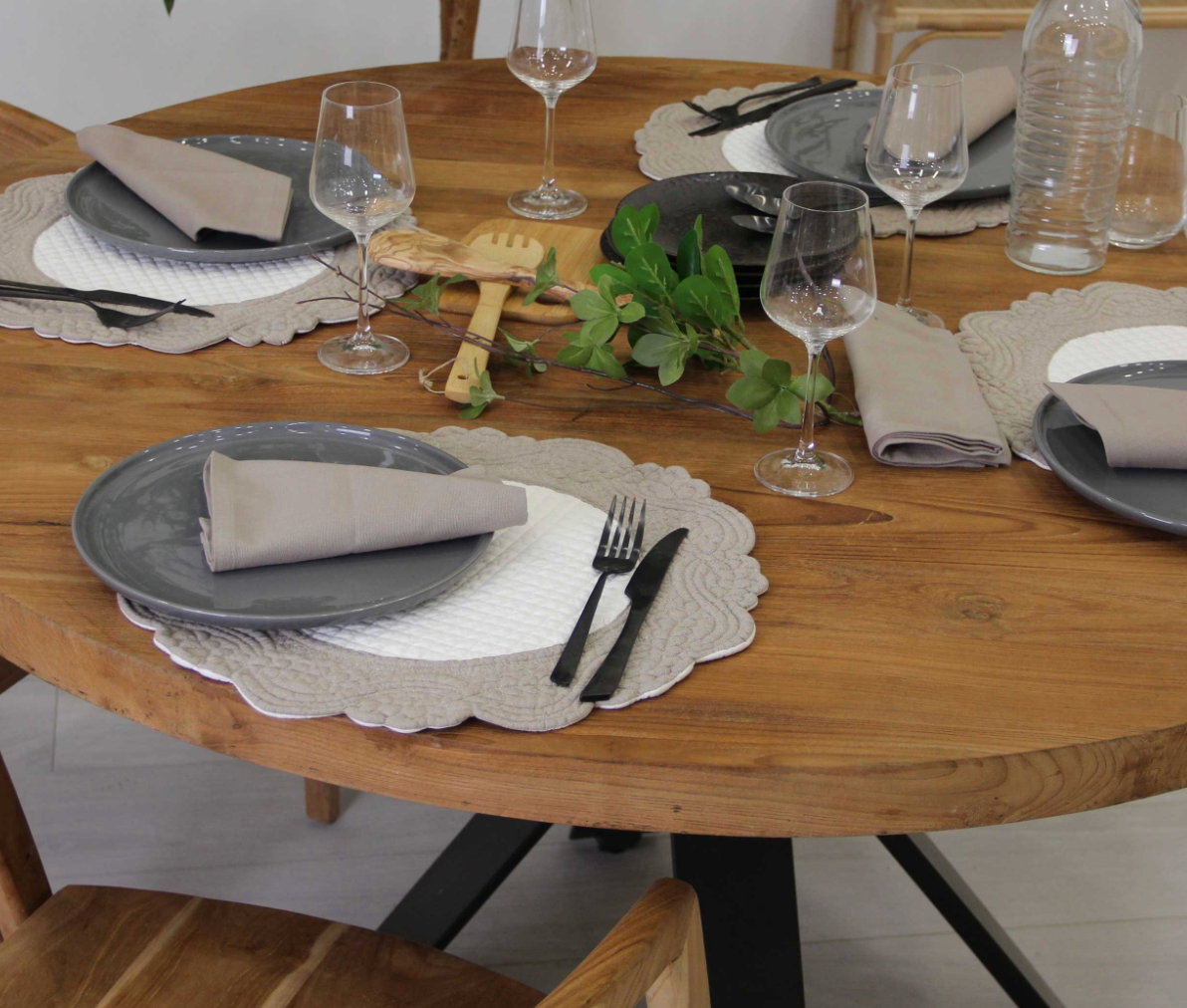 Set De Table Boutis Morphee Rond taupe/blanc