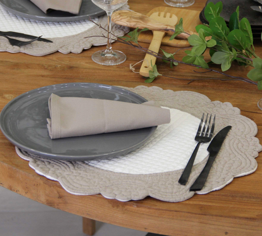 Set De Table Boutis Morphee Rond taupe/blanc