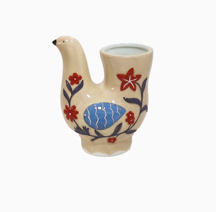 Vase oiseau beige L13,5 P9,2 H16cm