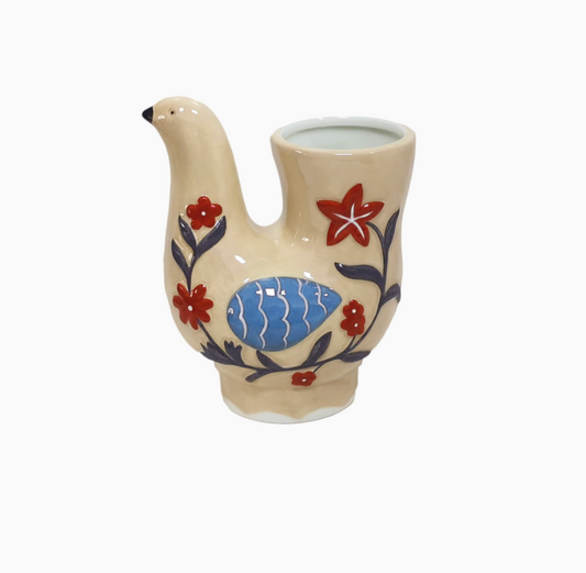 Vase oiseau beige L13,5 P9,2 H16cm