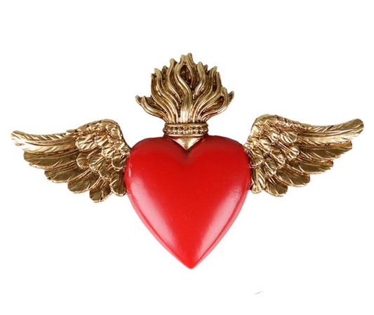 Déco murale ex-voto ailes rouge et doré 12x7.5cm