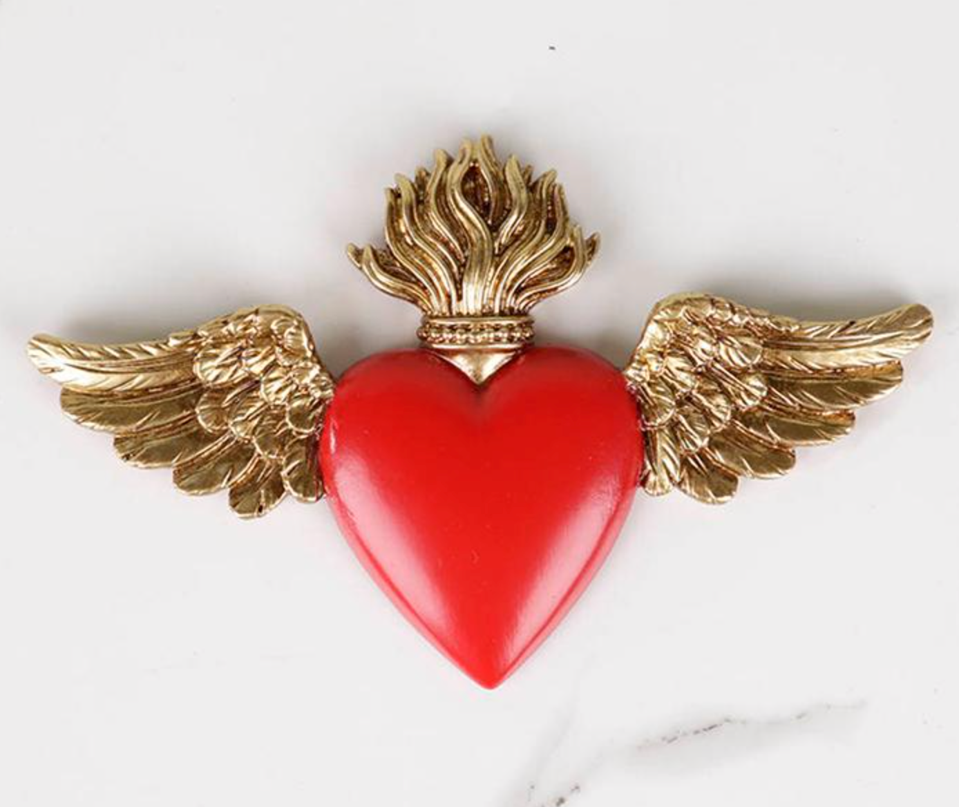 Déco murale ex-voto ailes rouge et doré 12x7.5cm