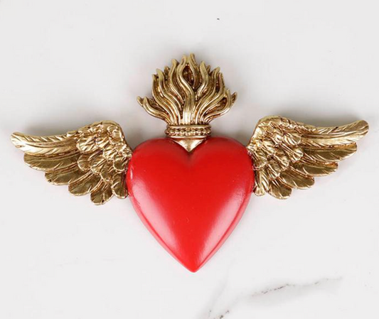 Déco murale ex-voto ailes rouge et doré 12x7.5cm