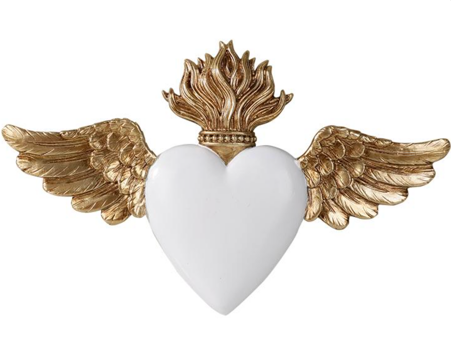 Déco murale ex-voto ailes blanc et doré 16x10cm