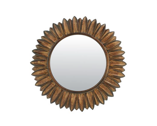 Miroir fleur rond doré patiné 16.4cm