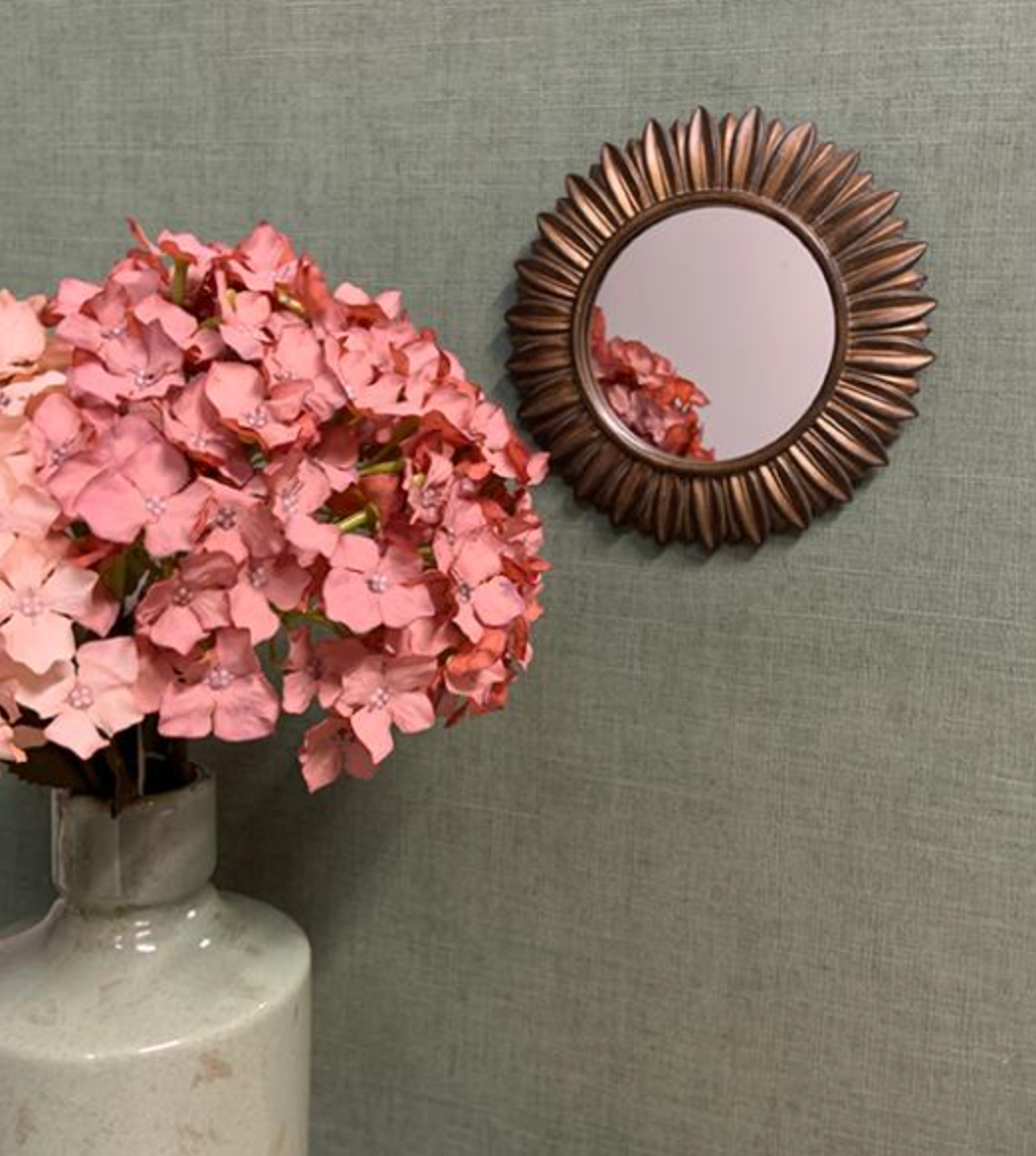 Miroir fleur rond doré patiné 16.4cm