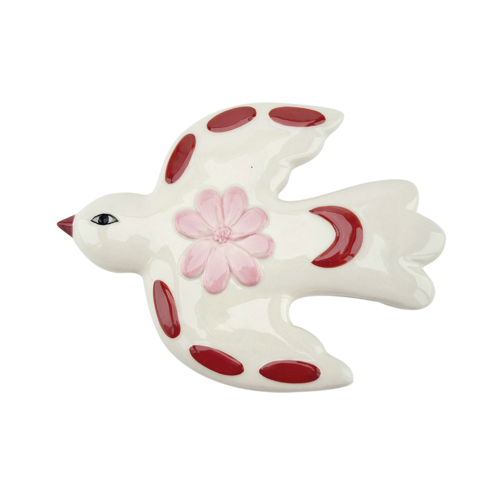 Déco murale oiseau mm fleur rose L14 P10,6 H1,7cm